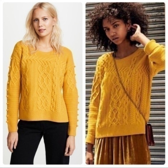 Madewell Sweaters - Madewell yellow cable wool sweater 100% Merino Wool Size XS